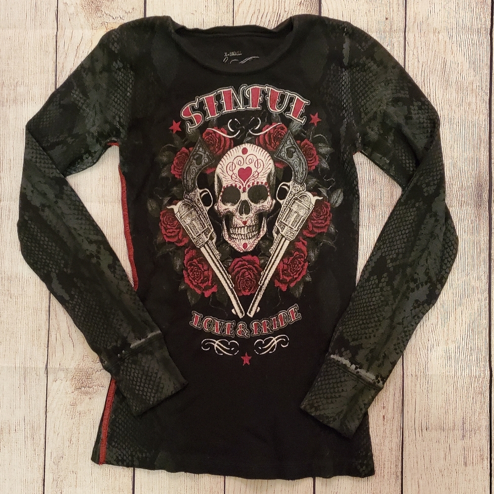 🌹💀 AFFLICTION skull and roses longsleeve SINFUL